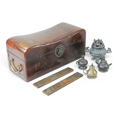 Lot 189 - A Chinese lacquered box, 44cm wide, together...