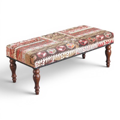 Lot 137 - A kilim upholstered long footstool, on turned...