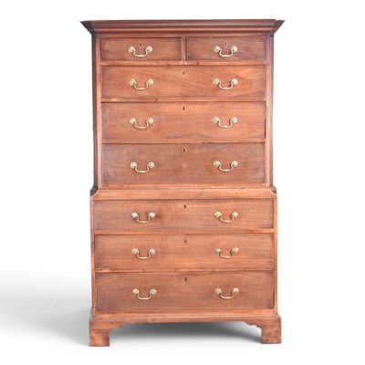 Lot 15 - A George III oak chest on chest, with a...