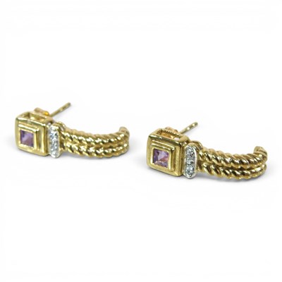 Lot 221 - A pair of 9 carat gold, amethyst and accent...