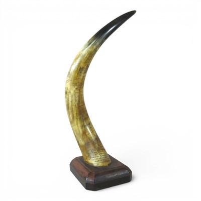 Lot 59 - An American scrimshaw powder horn, decorated...