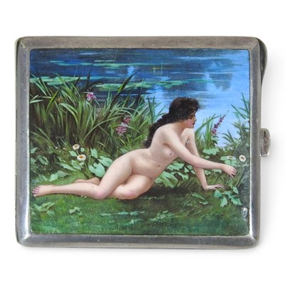 Lot 62 - A continental silver plated pocket cigarette...