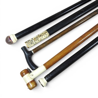 Lot 293 - A novelty walking cane, with an ebonised shaft...