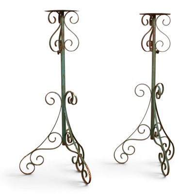 Lot 686 - Two green painted metal garden stands, height...