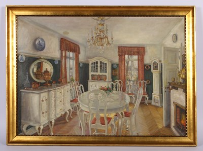 Lot 435 - O Konig (20th century), interior scene, oil on...