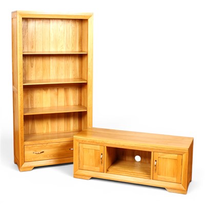 Lot 661 - A modern light oak open bookcase, w. 91cm,...