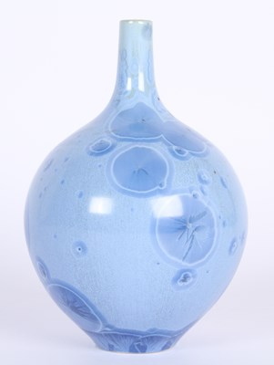 Lot 735 - A blue porcelain vase with a crystalline glaze,...