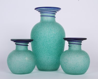 Lot 736 - Three hand-blown art glass vases in turquoise...
