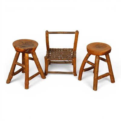 Lot 648 - A collection of three rustic hand made wooden...