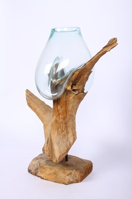 Lot 757 - A molten glass on rootwood sculpture, 40x17cm,...