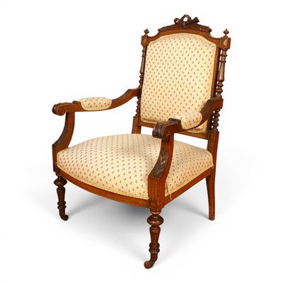Lot 588 - A 19th century mahogany gold upholstered armchair