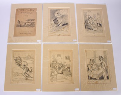 Lot 440 - Louis Wain (British, 1860-1939), six...