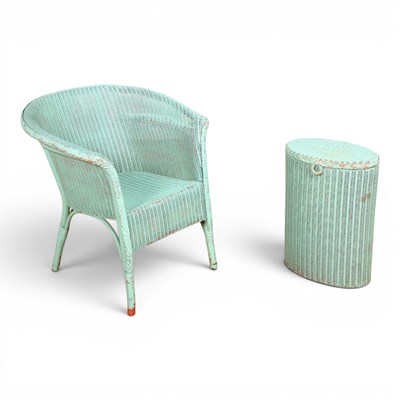 Lot 643 - A Lloyd Loom blue painted armchair and...