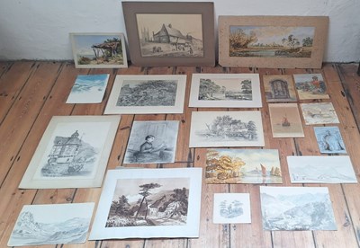 Lot 394 - A collection of over 50 watercolours and...