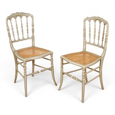 Lot 539 - A pair of grey painted dining chairs, with...