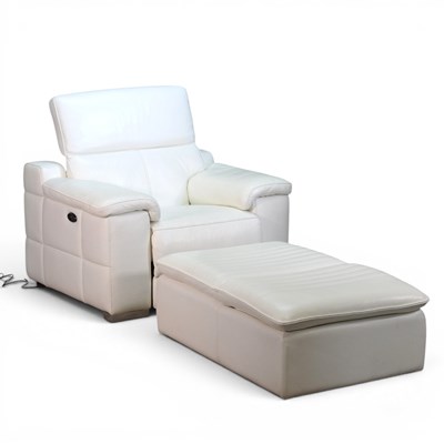 Lot 410 - A modern white leather electric reclining...