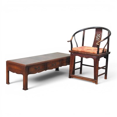 Lot 324 - A Chinese hardwood armchair, with a horse shoe...