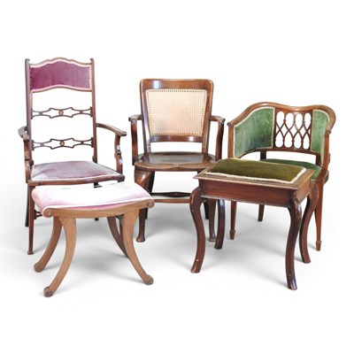Lot 401 - An Edwardian armchair, together with two...