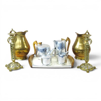 Lot 554 - A Piquet ware pewter tea set, on a tray,...