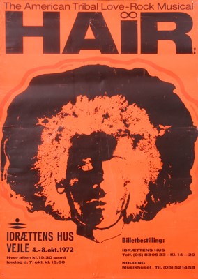 Lot 269 - A Danish promotional poster for musical Hair,...