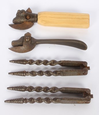 Lot 698 - Two pairs of vintage bully tin openers and nut...