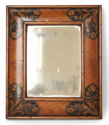 Lot 637 - A 17th century burr walnut cushion wall mirror,...