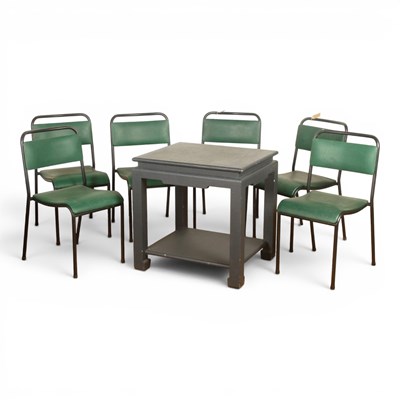 Lot 519 - A set of six metal frame stacking chairs with...