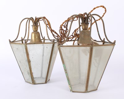 Lot 207 - A pair of brass lantern ceiling lights with...
