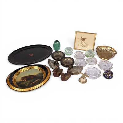Lot 732 - A collection of paperweights, vintage trays...