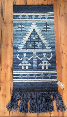 Lot 508 - A blue geometric flatweave wall hanging/rug,...