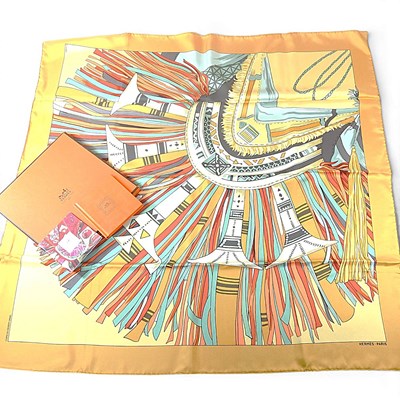 Lot 11 - An Hermes silk scarf, Cuirs du Desert,...
