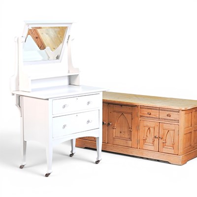 Lot 300 - An antique pine side cabinet, 138cm wide,...