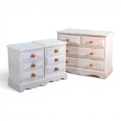 Lot 384 - A painted and pine chest of drawers, 91cm wide,...