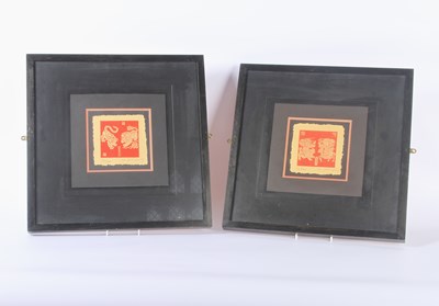 Lot 304 - A Pair of Hong Kong red inkblock prints,...