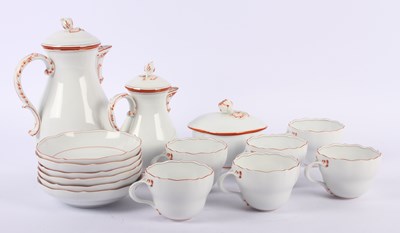 Lot 94 - A Meissen six place coral banded porcelain tea...