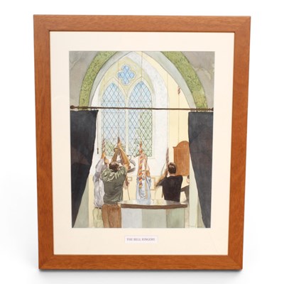 Lot 605 - T Tivey (20th century), Bell ringers, watercolour