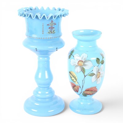 Lot 130 - Two Victorian blue glass vases, 32x15cm