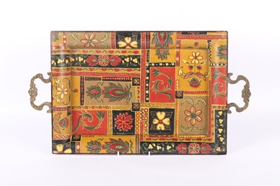 Lot 750 - A toleware serving tray, with a multi-panel...