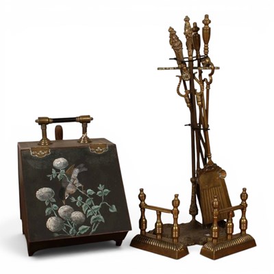 Lot 770 - A brass fire place set including fireplace...
