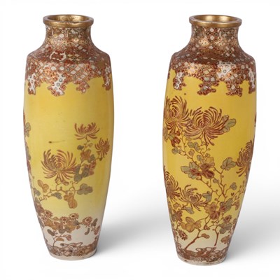 Lot 287 - A pair of Japanese Satsuma vases, having a...