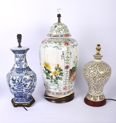 Lot 170 - Three pottery table lamps