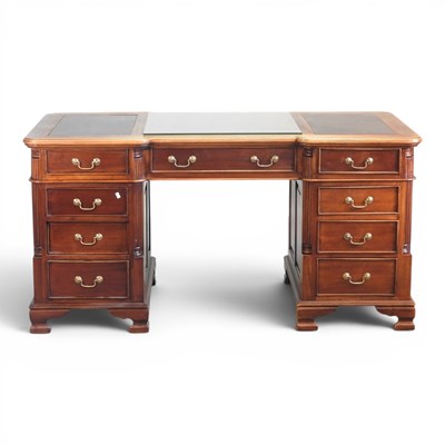 Lot 316 - A reproduction hardwood partners pedestal desk,...