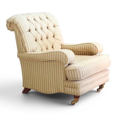 Lot 281 - A modern striped upholstered armchair, with a...