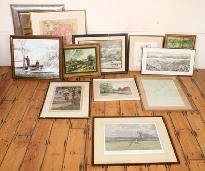 Lot 391 - A collection of pictures, including a mirror...