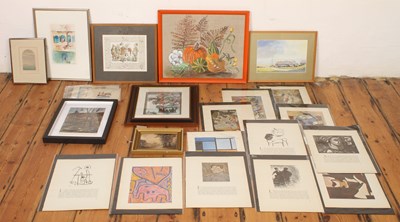 Lot 385 - A collection of pictures, including a coloured...