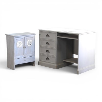 Lot 635 - A grey painted pine single pedestal desk,...