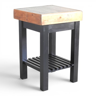 Lot 8 - A pine and painted butcher's block, on stand
