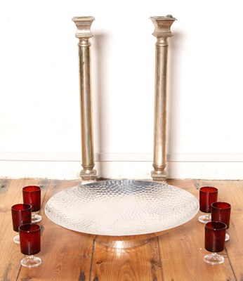 Lot 176 - Two large silvered candlesticks, together with...