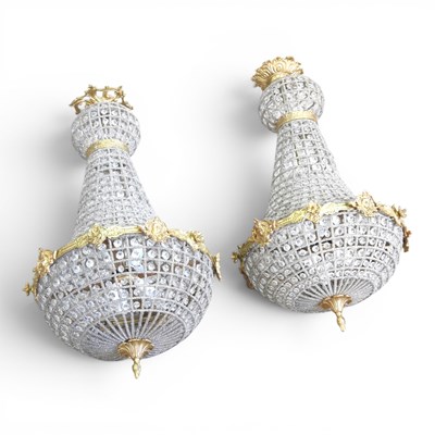 Lot 294 - A pair of large gilt metal chandeliers, with...