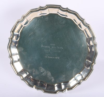 Lot 10A - A silver salver, having a pie crust rim, with...
